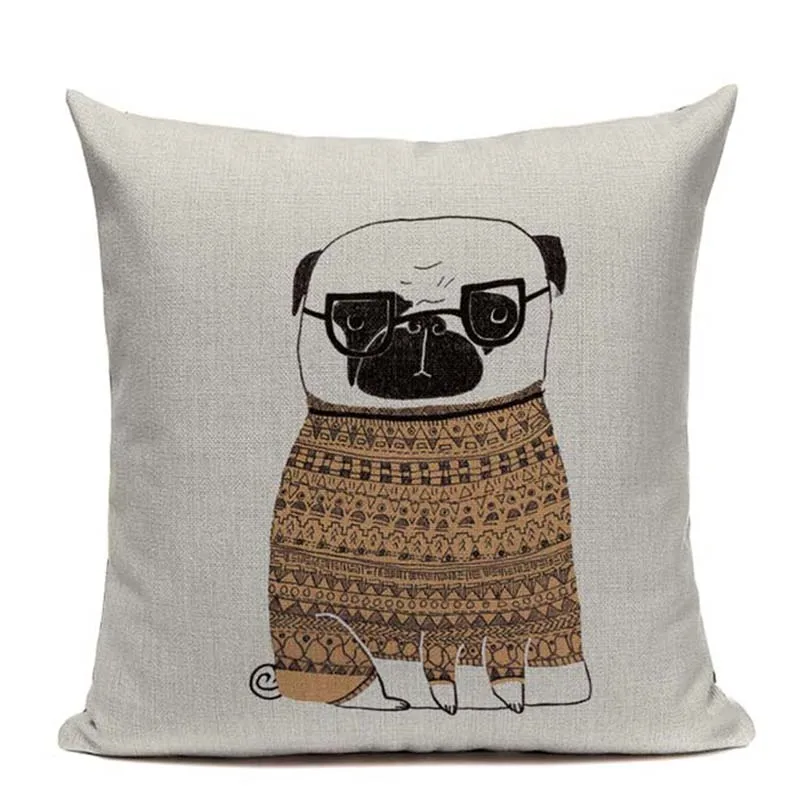 

Украшение льняной хлопок милый мопс забавная собака автомобиль домашний декор подушка 45 см x 45 см квадратный принт домашний декор наволочка с принтом