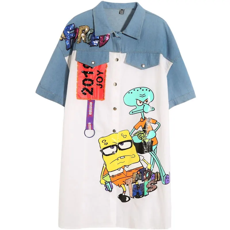 2019 летняя Модная Джинсовая нашивка с бисером и блестками дизайнерские рубашки