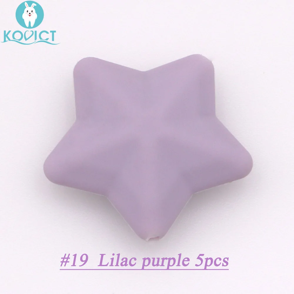 NO.19 Lilac purple Kovict 5 шт/12 шт утолщаются силиконовые бусины звезда 38*12 мм еда без бисфенола-а класс ребенка прорезыватель DIY пустышка цепи грызунок пентаграмма шарик - Цвет: NO.19 Lilac purple