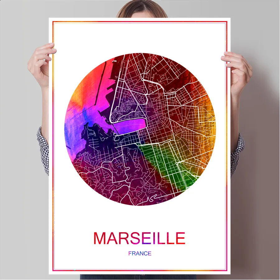 Марсель Франция карта всемирно известных городов печать плаката на Бумага или