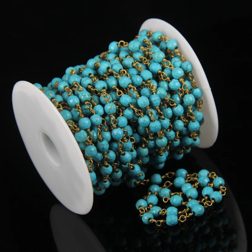 Граненые круглые бусины цепочки для ювелирных изделий покрытые розам Золотая