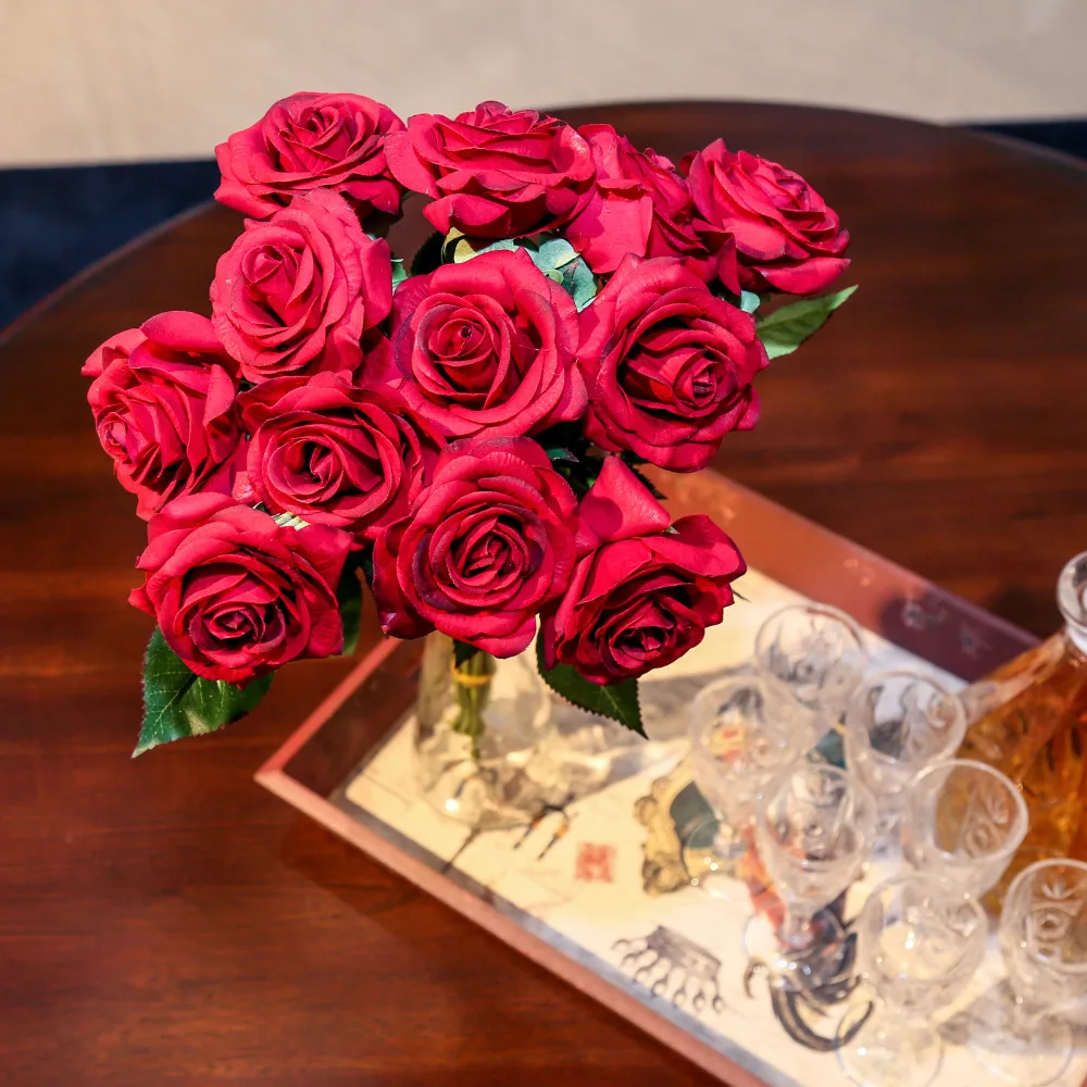 12 шт./компл. искусственные цветы розы латексные свадебные цветочные настоящие на