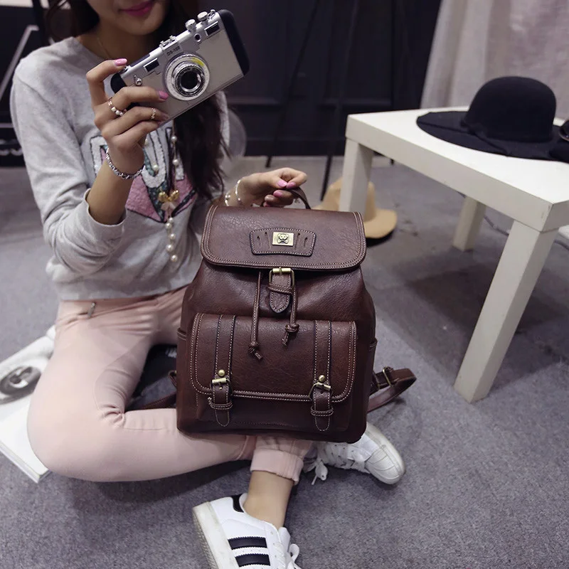 Высокое Качество Kpop Мини Vintage Drawstring Сумка Кожа Рюкзак Женщины Harajuku Популярные