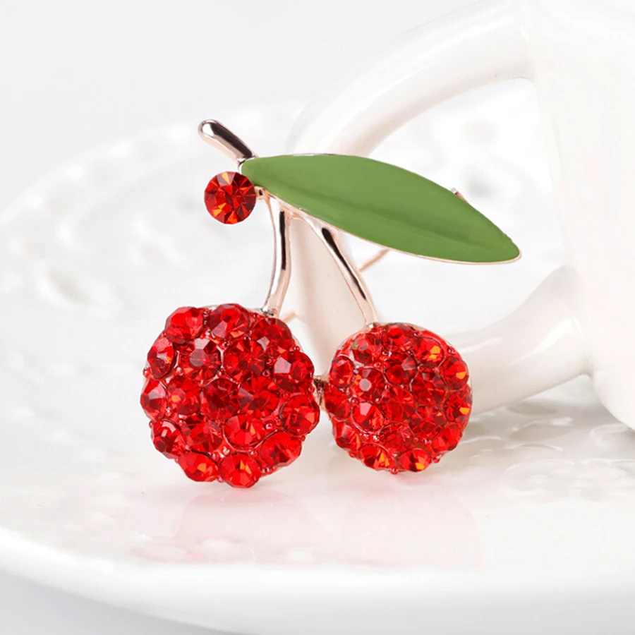 Красные хрустальные броши для женщин Детская Брошь в виде вишни корсажный букет