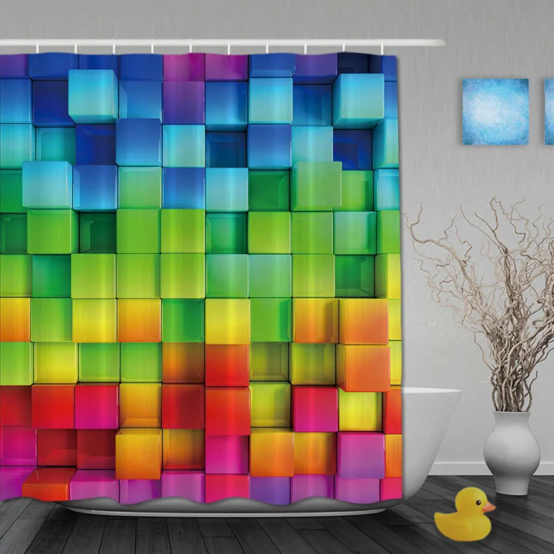72x80 Inch 3D печать ванная душевая занавеска s Радуга квадратная занавеска для душа Водонепроницаемая полиэфирная ткань пользовательские занавески с крючками для ванной комнаты - Цвет: 72x80 Inch