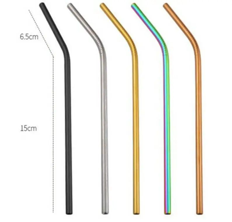 Многоразовые соломинки из нержавеющей стали прямые изогнутые для питья с щеткой