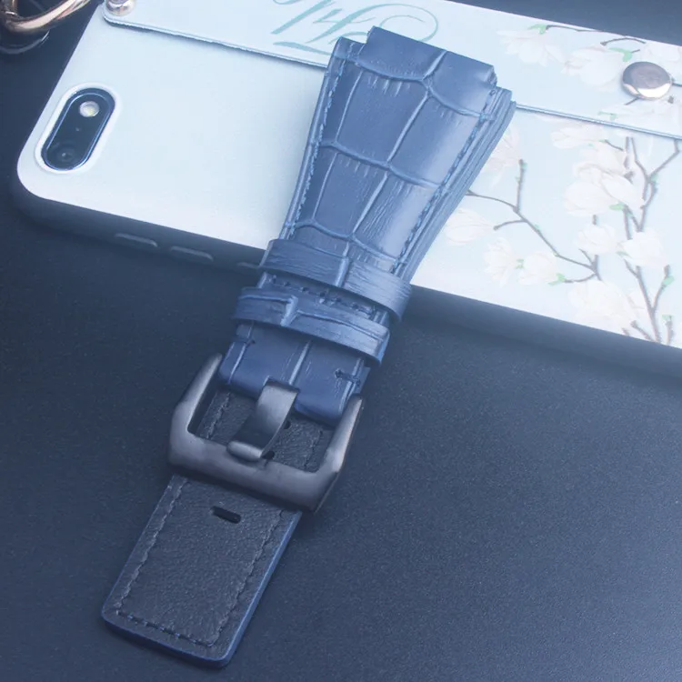 Blue black buckle Черный коричневый синий Аллигатор узор кожаный ремешок для часов Ремешок для Bell& Ross BR-01 и BR-03 черная пряжка - Цвет ремешка: Blue black buckle