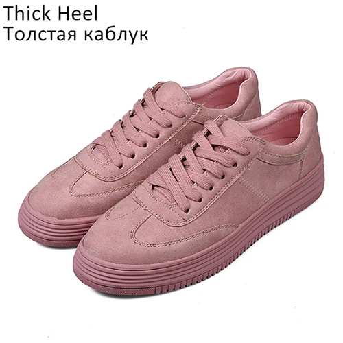 Pink Thick Heel Кожаная женская белая обувь на плоской подошве; повседневная обувь на платформе; сезон весна-осень; женские кроссовки на шнуровке; обувь для вождения; большие размеры - Цвет: Pink Thick Heel