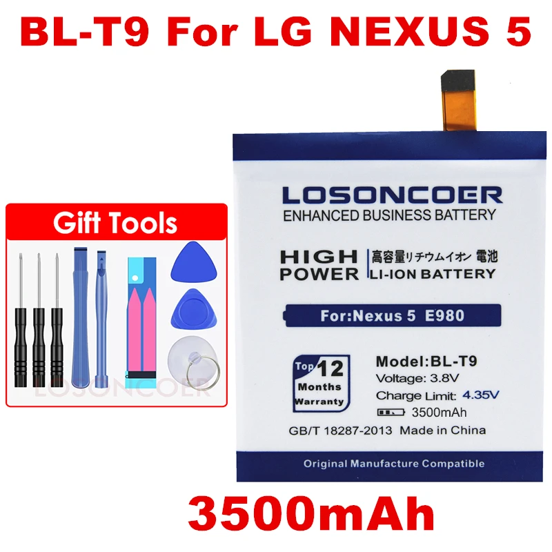 LOSONCOER 3500 мАч BL-T9 батарея для LG Nexus 5 батарея E980 Google Nexus G D820 D821 Nexus5 Megalodon D8 Google Nexus 5 батарея