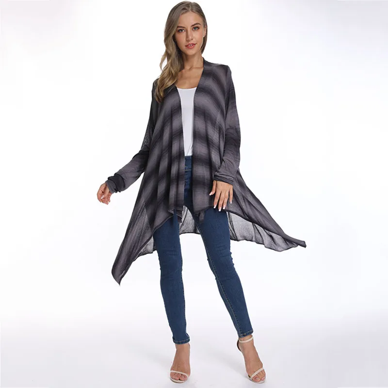 Light gray Женский длинный черный кардиган в полоску Элегантная льняная ткань Кардиган Пальто свитера Весна Богемия Женский с - Цвет: Light gray