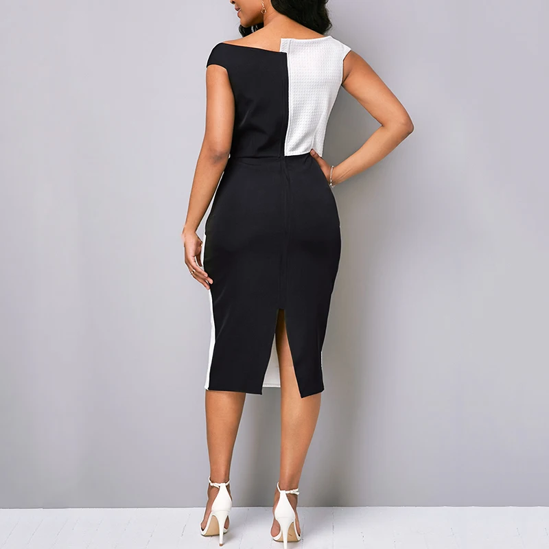 Женское Формальное Деловое платье для вечеринки двухцветное облегающее Платье