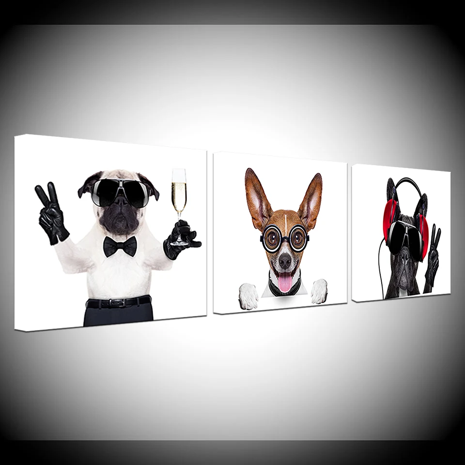 

3 Pieces Musicality Bulldog Modern Canvas HD Printed Pictures Frame Home Decor Painting Wall Art Music Animal Dog Poster