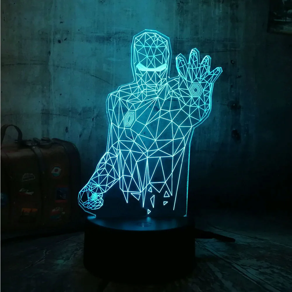 Новый крутой Marvel Hero Железный человек половина 3D LED Ночник светильник Настольная