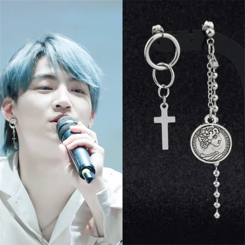 KPOP Корейская звезда V Мода Bangtan мальчики альбом серьги гвоздики ювелирные аксессуары для мужчин и женщин крест, серьги