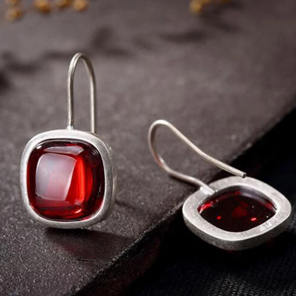 Silver S925 Серебряные женские серьги, модные уникальные простые квадратные серьги для женщин - Цвет камня: Silver