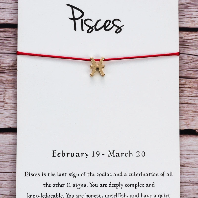 Женский браслет с надписью Wish Card и созвездие рыб подарок на день рождения карта