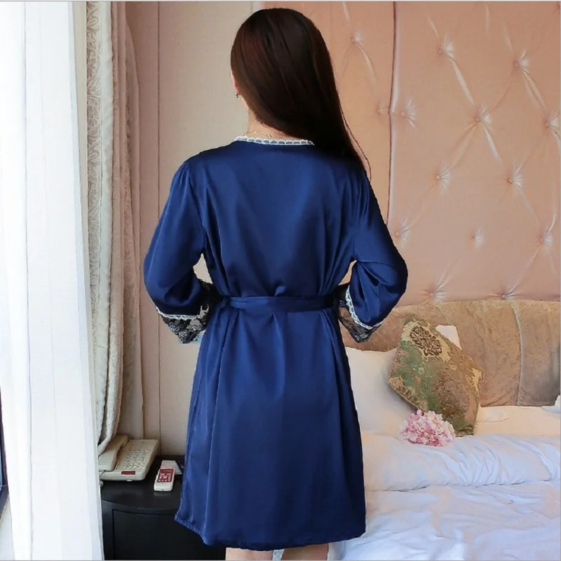 Сексуальные женские кружевные Satin Robe платье однотонные мягкие ночная рубашка