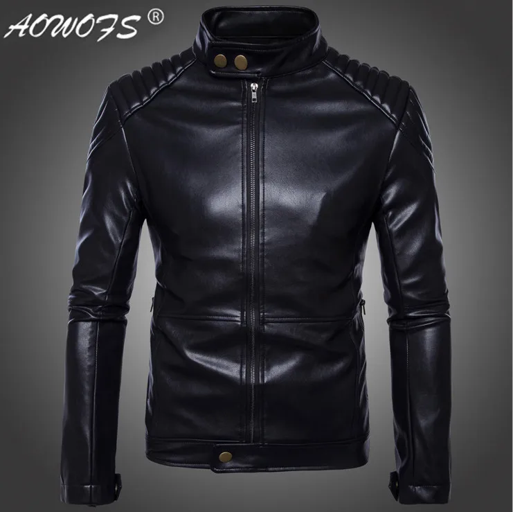 

AOWOFS Newest motorcycle leather jackets Autumn Slim Export German Men's Locomotive Jackets jaqueta de couro masculina 5XL