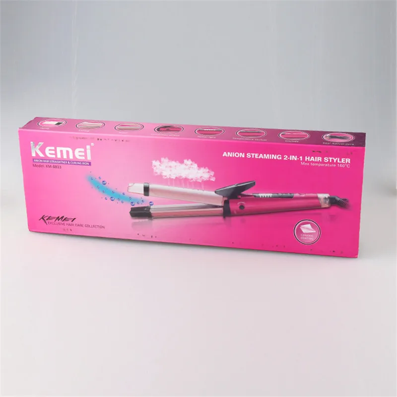 Профессиональный Выпрямитель для волос KEMEI 2016 2 в 1 Плойка завивки Паровая плойка
