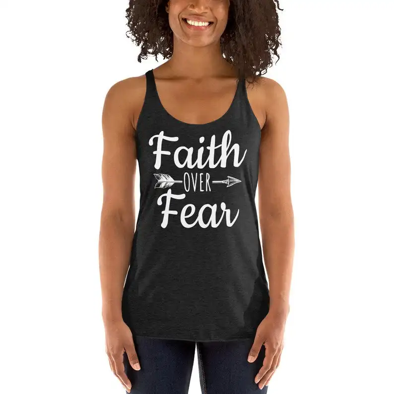 Жилет Faith Over Fear Для женщин Racerback безрукавки Мода Повседневное любовь религиозных