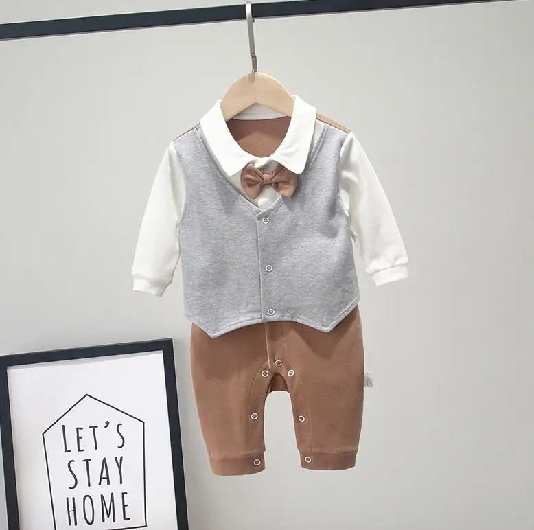newborn baby boy clothes sping and autumn Gentleman style baby romper long sleeve cotton rompers kids infants costume