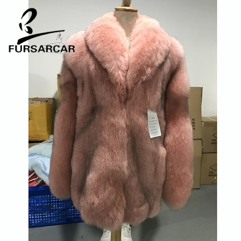 Шуба из натурального Лисьего меха FURSARCAR Роскошная с отложным воротником длиной 70