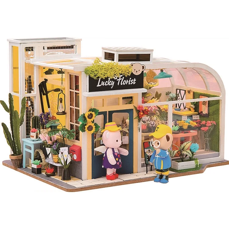 Robotime маленький медведь цветочный магазин миниатюрный DIY кукольный домик
