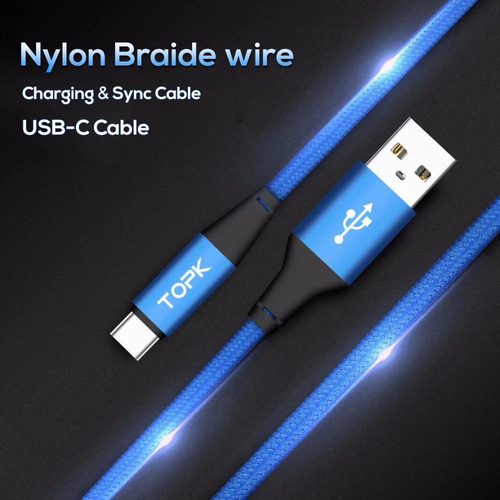 Кабель TOPK usb type C для huawei P20 Lite mate 10 Pro с нейлоновой оплеткой кабель samsung Glaxay S9 USB