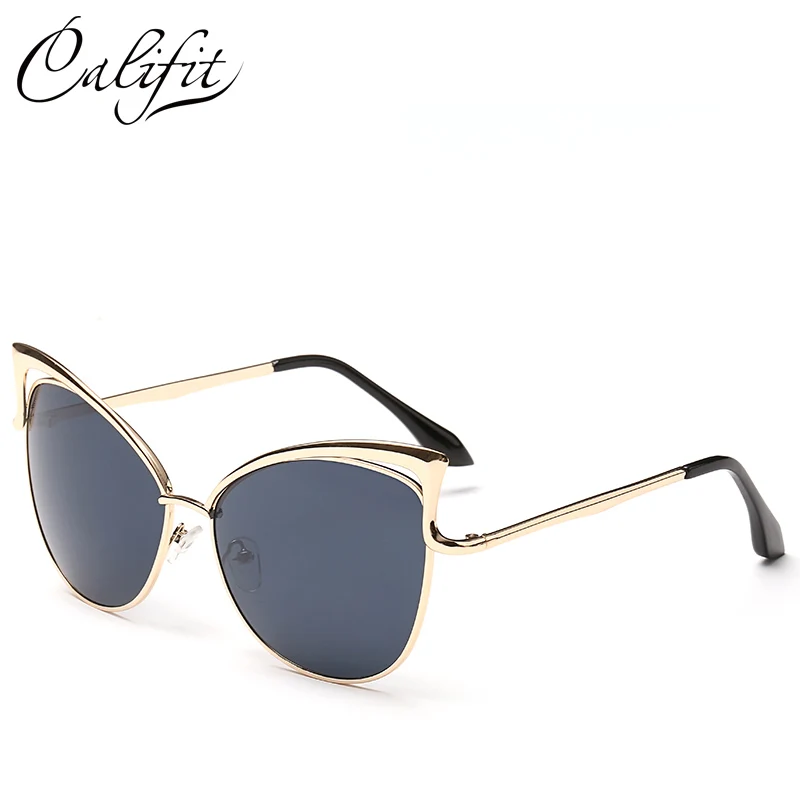 CALIFIT Новое поступление зеркальные солнцезащитные очки кошачий глаз женские UV400