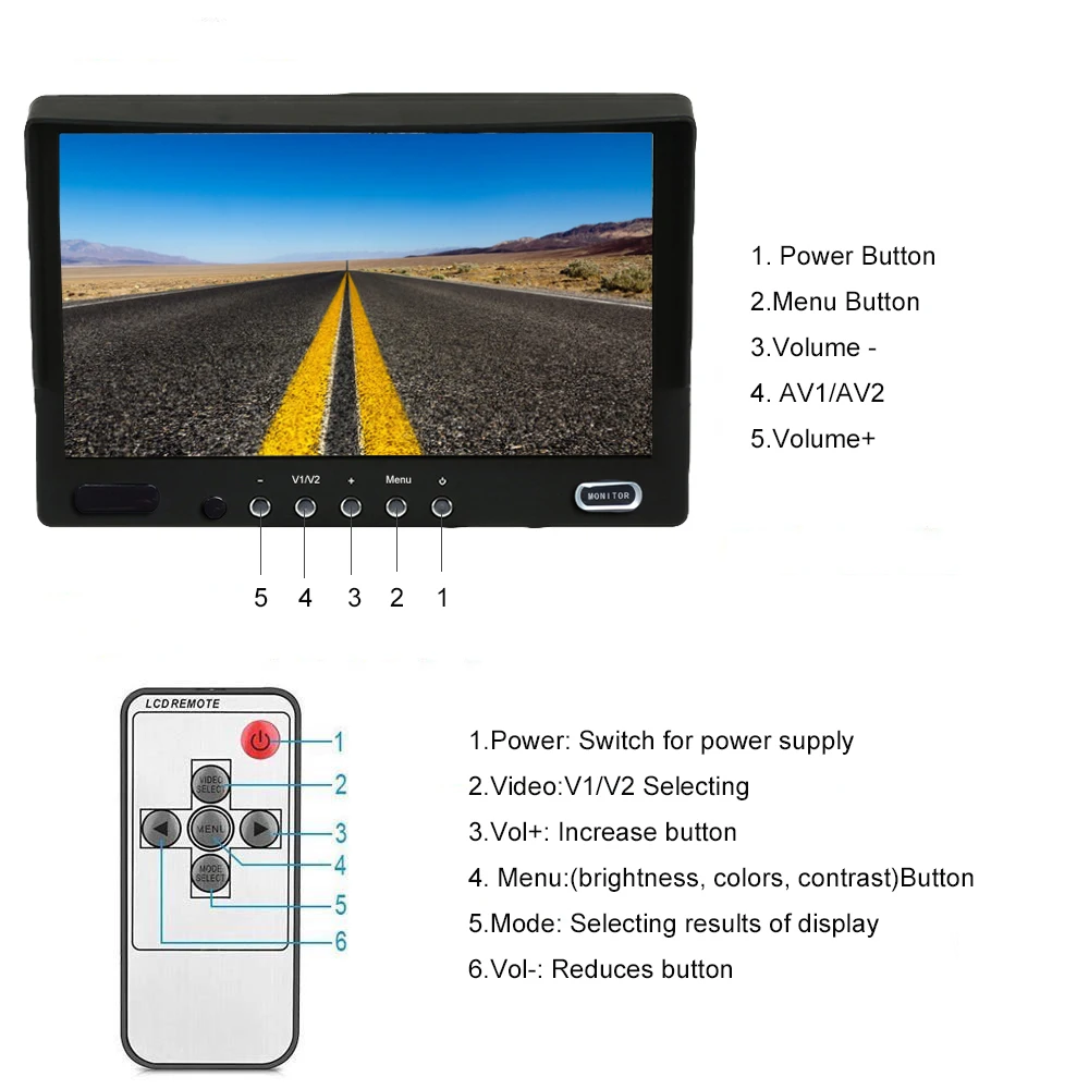 KOENBANG 4pin 600TV линии SONY CCD заднего вида камера + 800*480 7 дюймов TFT ЖК дисплей Мониторы