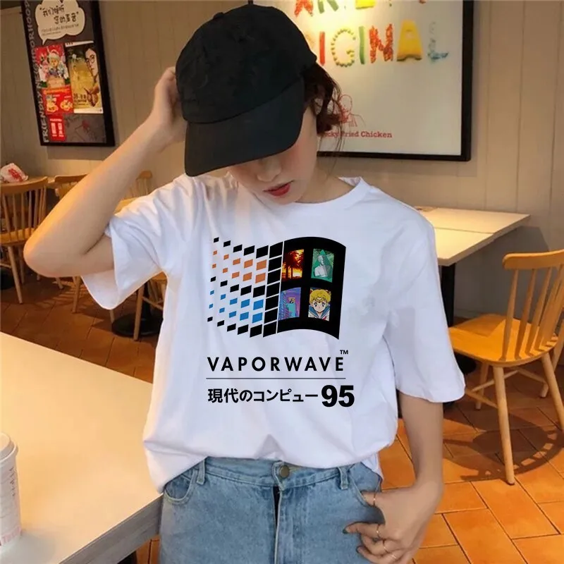 Vaporwave Футболка Harajuku Ulzzang Tumblr Женская летняя футболка с забавным микеланжело эстетическим принтом Футболка уличная футболка - Цвет: 669