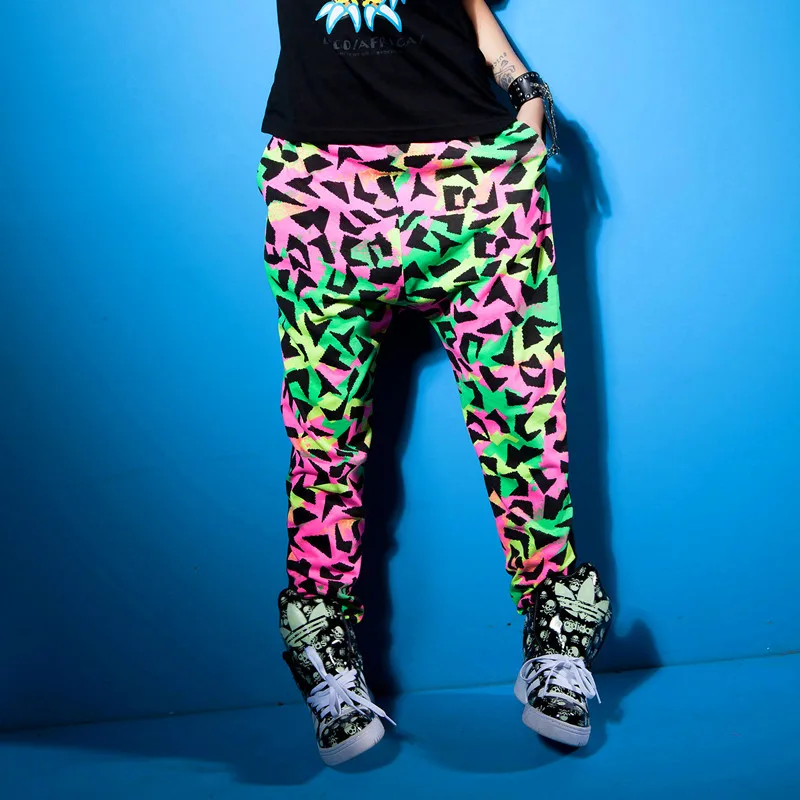 

2017 New fashion thin Harem Hip Hop Dance Pants Panelled Spliced Sweatpants Pockets Costumes print patchwork female trousers