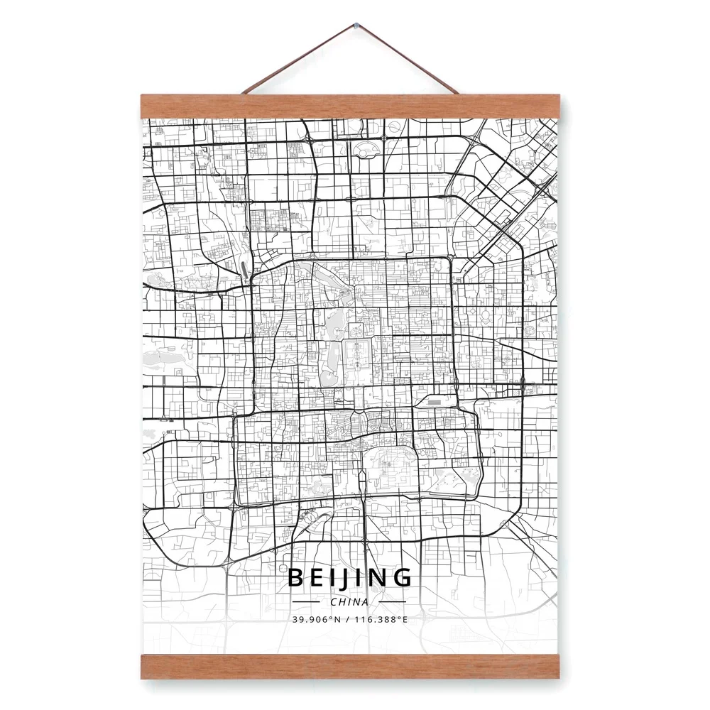 Beijing China City Map Wooden Framed Canvas Painting Home Decor Wall Art Print Pictures Poster Hanger | Дом и сад