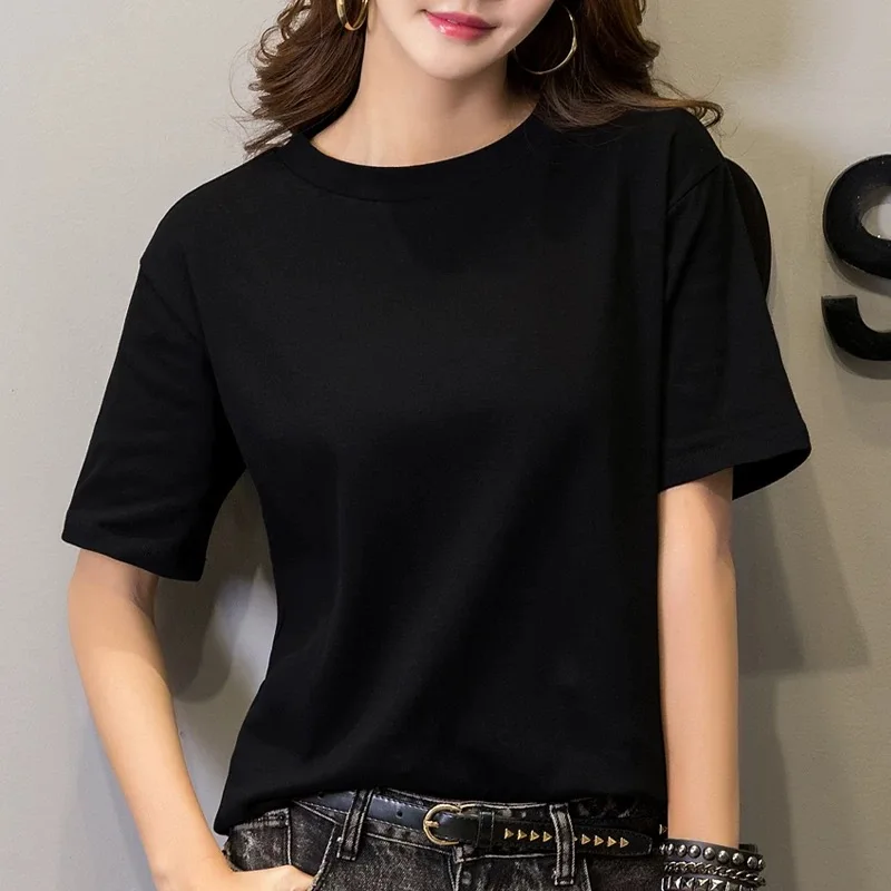 Белая футболка женская с короткими рукавами тонкое летнее платье 2019 новое черное