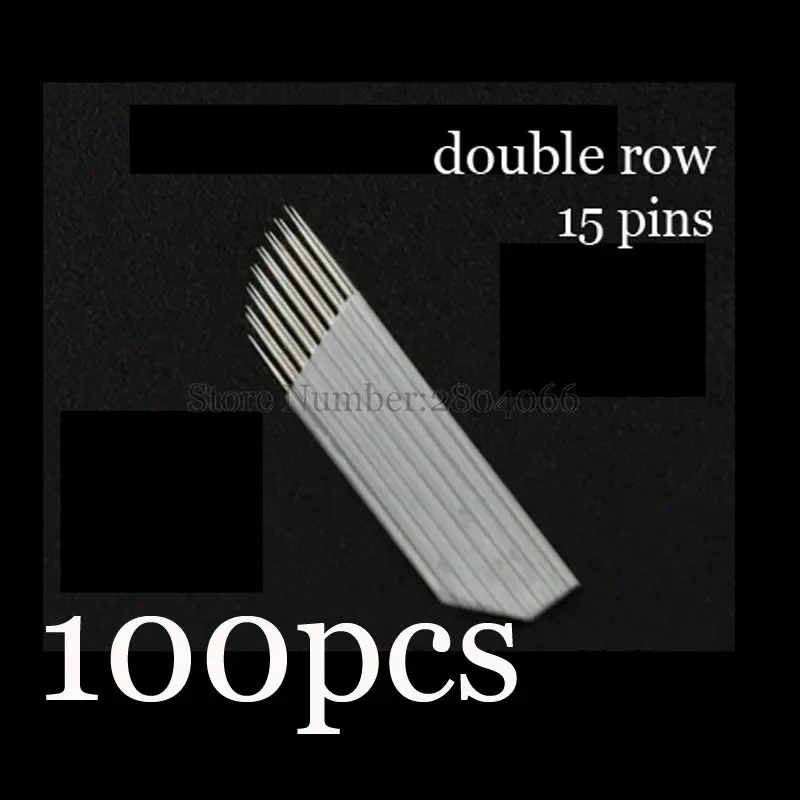 2 rows 15pins 100pcs 50/100 шт двухрядные ручная игла Ручка лезвия 15 контактов, микро лезвия, Перманентный макияж, микро лезвия, для тату бровей, 3D вышивка - Габаритные размеры: 2 rows 15pins 100pcs
