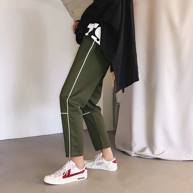 2018 Autumn New Pattern casual hiphop haren fashion loose letter Side Thin Strips Reflect Light Personality Leisure Time Pants | Мужская
