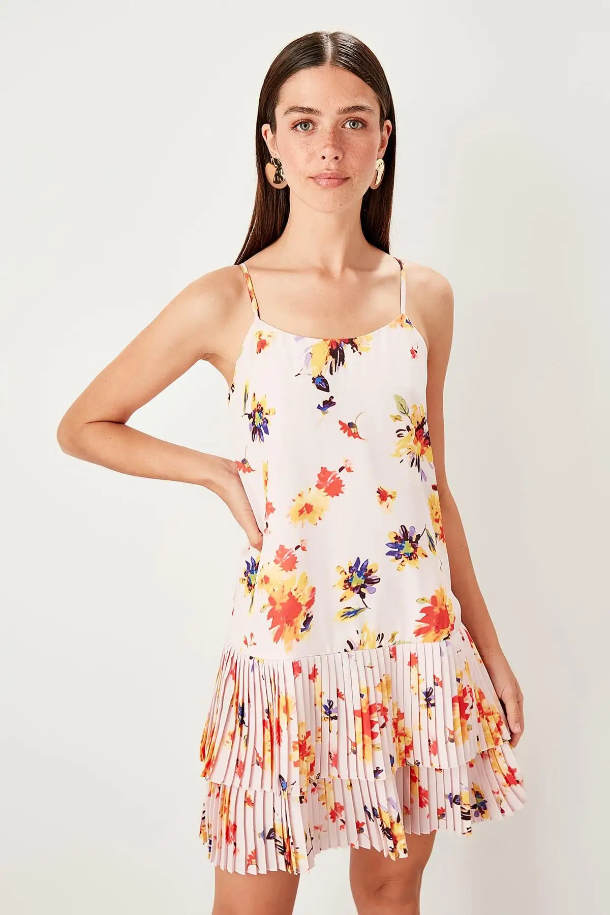 Trendyol Powder Piliseli Patterned Dress TWOSS19VM0010 | Женская одежда