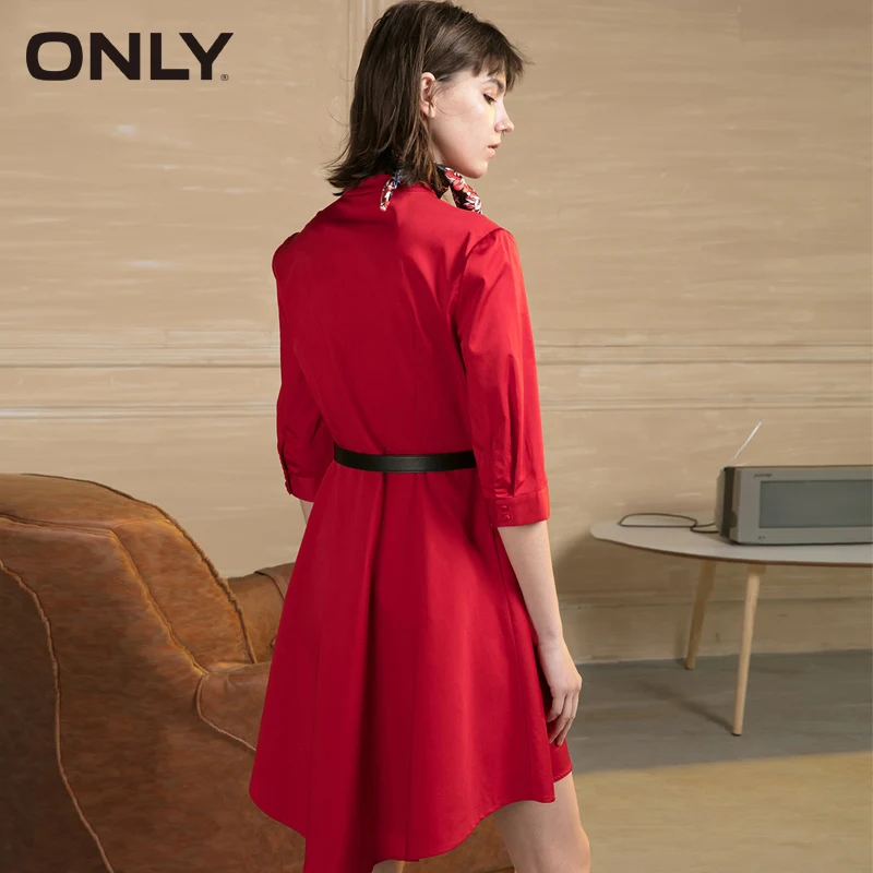 ONLY Brand 2019 NEW fashion V-Neck asymmetrical hem female dress |118107617 | Женская одежда