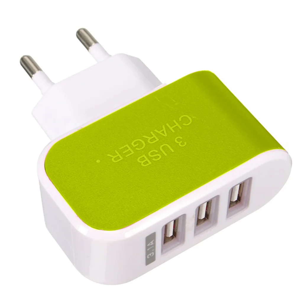 green EU plug 5V 3.1A 3 usb порта настенное зарядное устройство адаптер для iPhone 5 6 для samsung светодиодный Стандартный USB зарядное устройство США/ЕС - Цвет: green EU plug