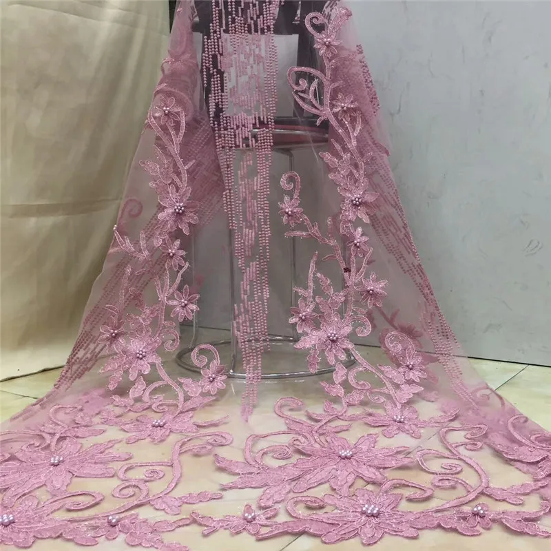 

African Lace Fabric 2019 High Quality Lace Net Lace Tulle Mesh Fabrics Latest Purple Color Fabric Laces for wedding dress x14-89