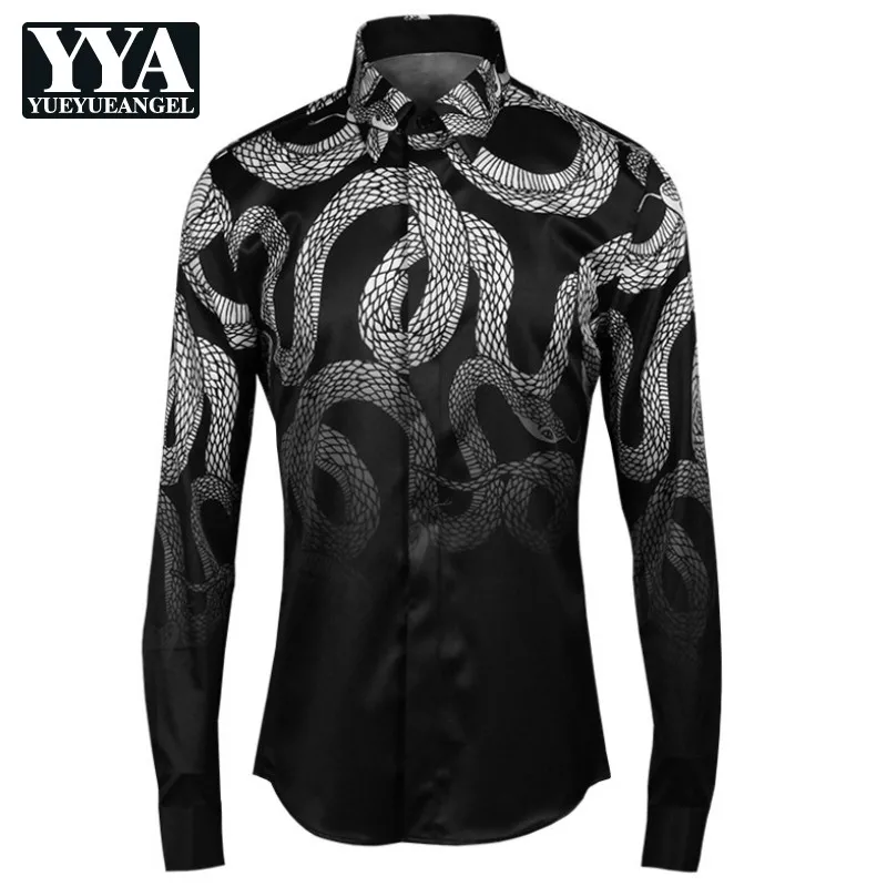 2021 Новинка Готический стиль Со змеиным принтом с длинным рукавом рубашки Slim Fit