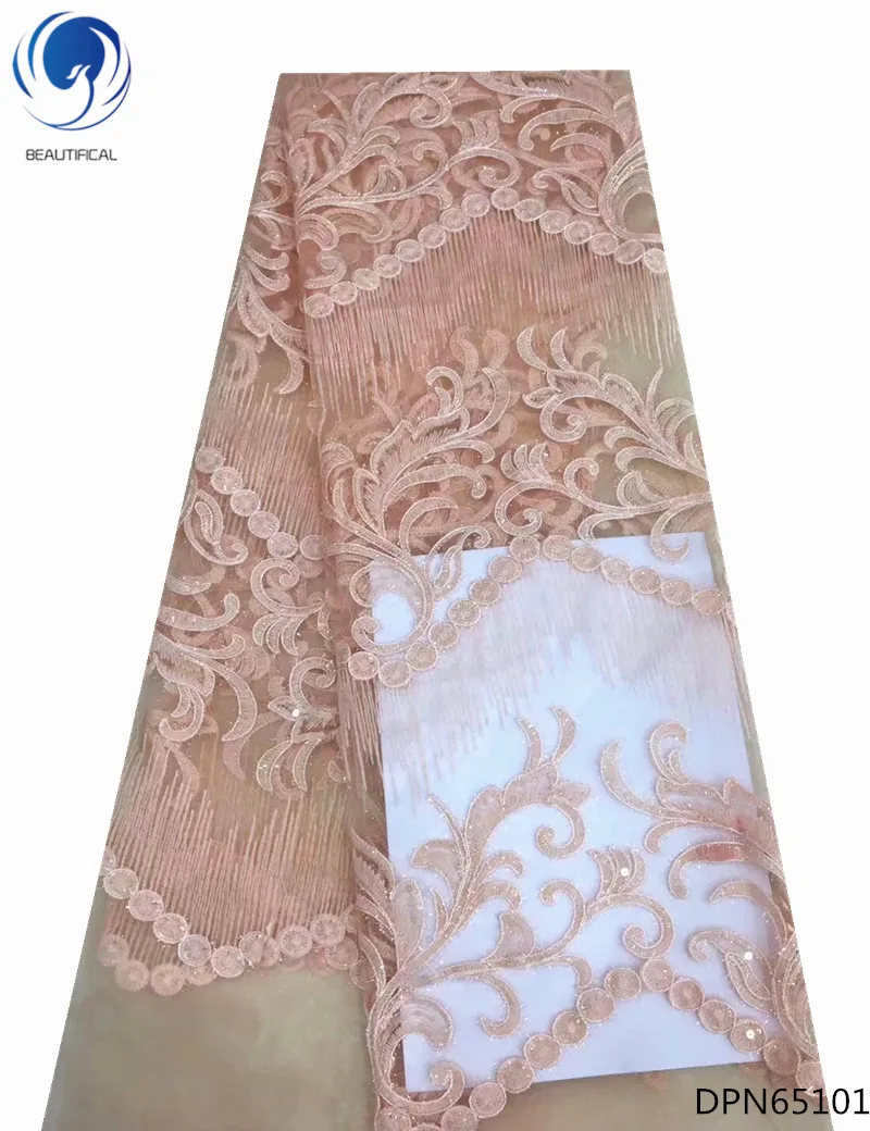 

BEATIFICAL free shipping french lace fabrics 2018 fashion lace dresses blingbling fabrics lace China for party 5yards/lot DPN651