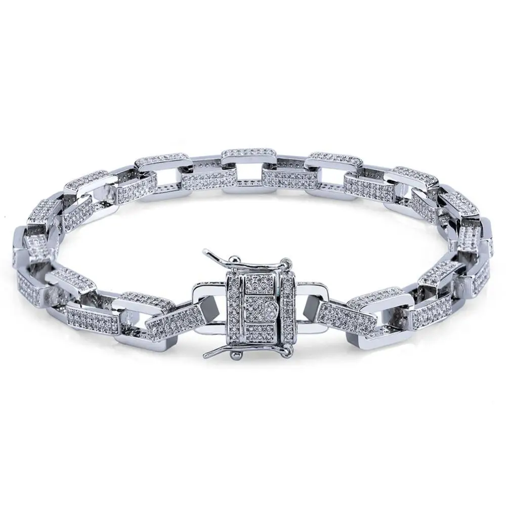 Silver TOPGRILLZ хип хоп мужские ювелирные изделия браслет медь золото/серебро цвет покрытием Iced Out микро проложили CZ камень коробка цепи браслеты 1" 22" - Окраска металла: Silver
