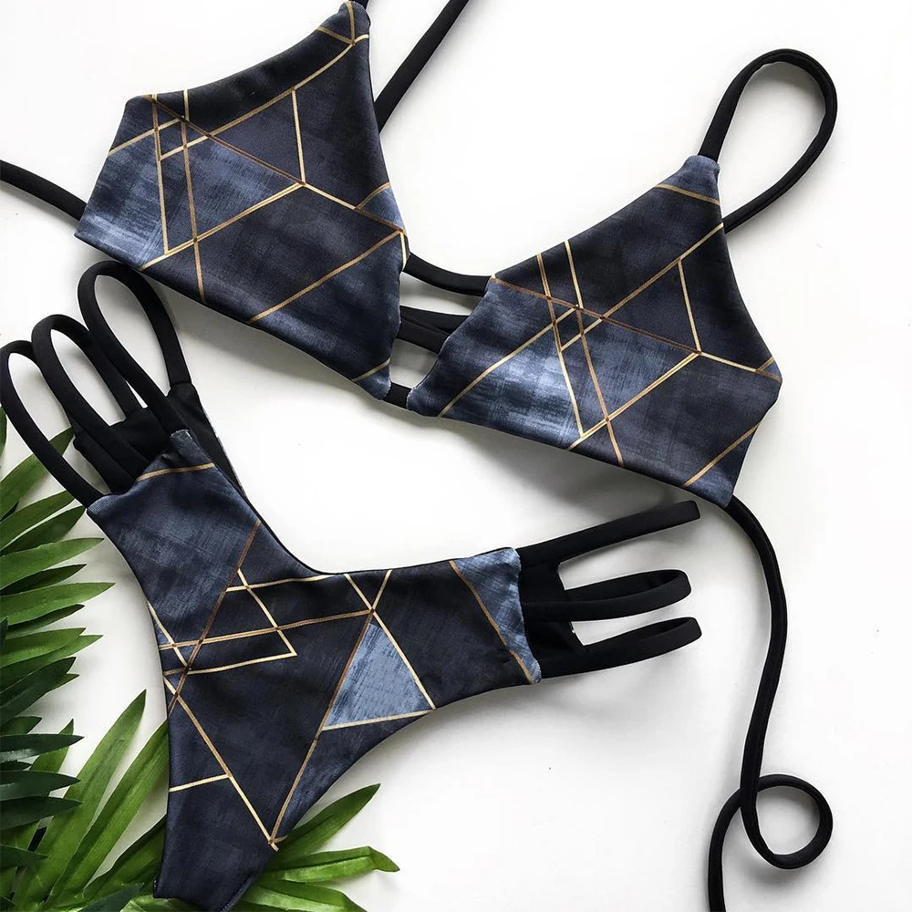 2019 Sexy Bandage Bikini Women Swimsuit Push Up Swimwear Criss Cross Halter Set Beach Bathing Suit Swim Wear |