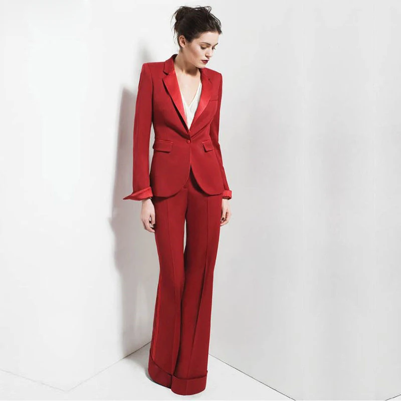 Red One Buttom 2 Piece Sets Womens Business Suits Work Female Office Uniform Elegant Pant Suits Evening Straight Trousers Custom