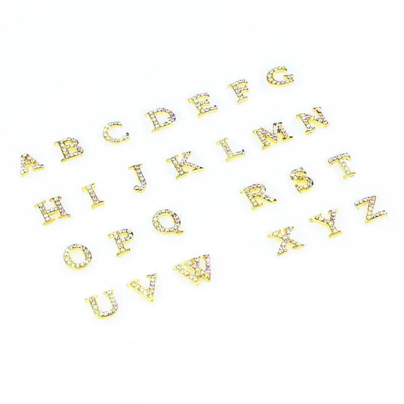 26 шт. 3D A-Z из золотого сплава 26 Английских Букв с блестками AB Стразы для ногтей DIY маникюрные украшения для дизайна ногтей JH175