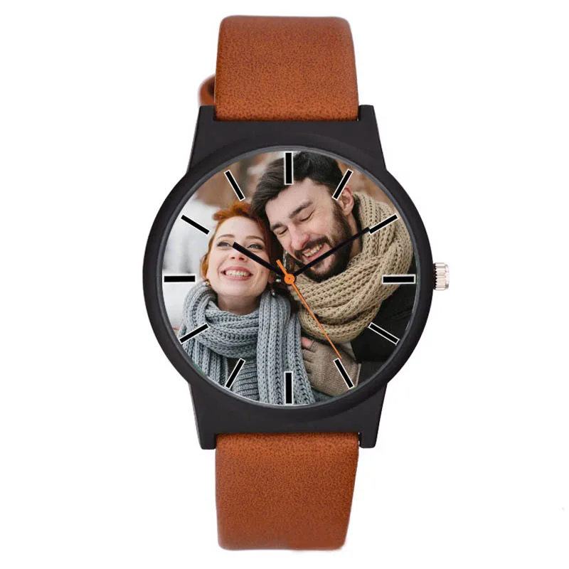 light brown no box A3307 часы для влюбленных DIY с вашим собственным изображением индивидуальные часы с циферблатом кожаные спортивные повседневные модные подходят для мужчин и женщин креативные часы - Цвет: light brown no box