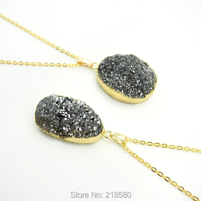 

NC150120009 Silver Druzy Pendant Crystal Drusy Charm Necklace