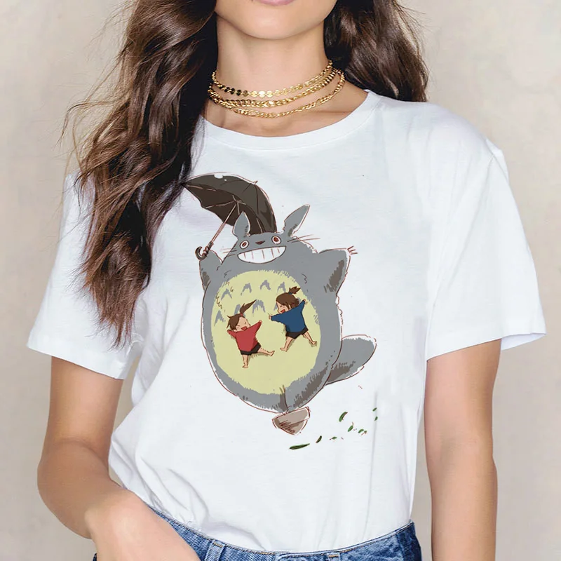 Totoro, забавная женская футболка с принтом, Женская японская футболка, Хаяо Миядзаки, футболка, футболки, Мультяшные аниме Харадзюку
