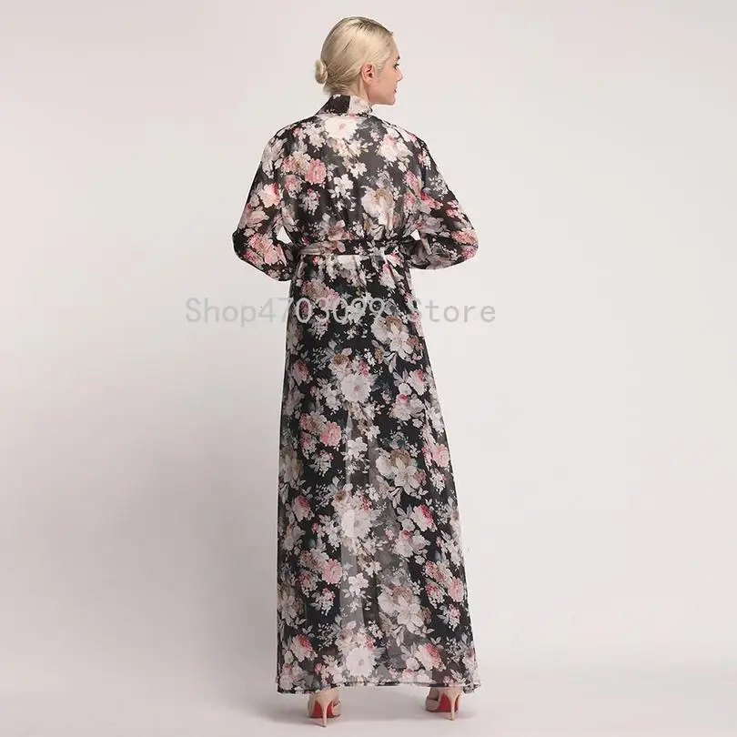 Abaya женский открытый кардиган шифон цветочный принт весенний Повседневный